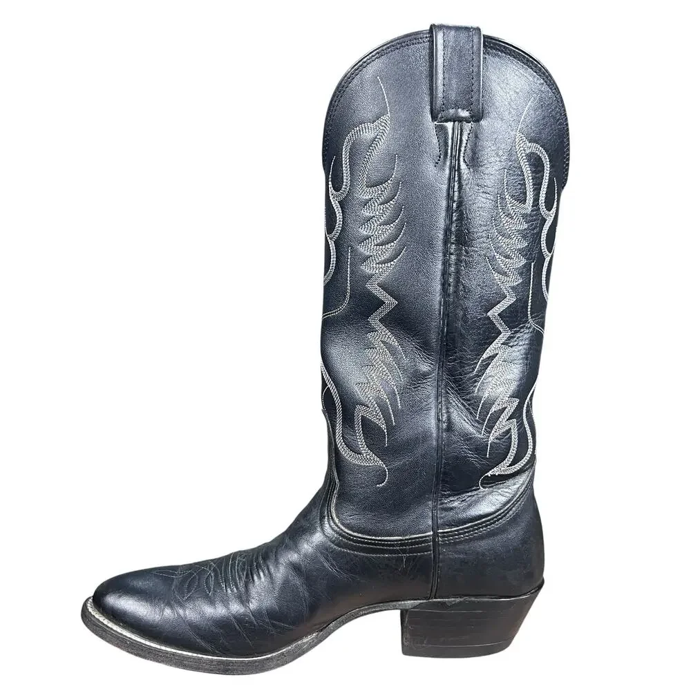 Vintage Nocona Men’s Black Leather USA Cowboy Boots Size 8 D